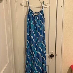 Santiki Blue and White Geometric Maxi Dress